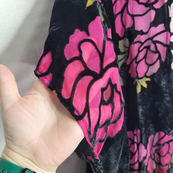velvet burnout moody floral open front kimono whimsy witchy cover up - Picture 5 of 9